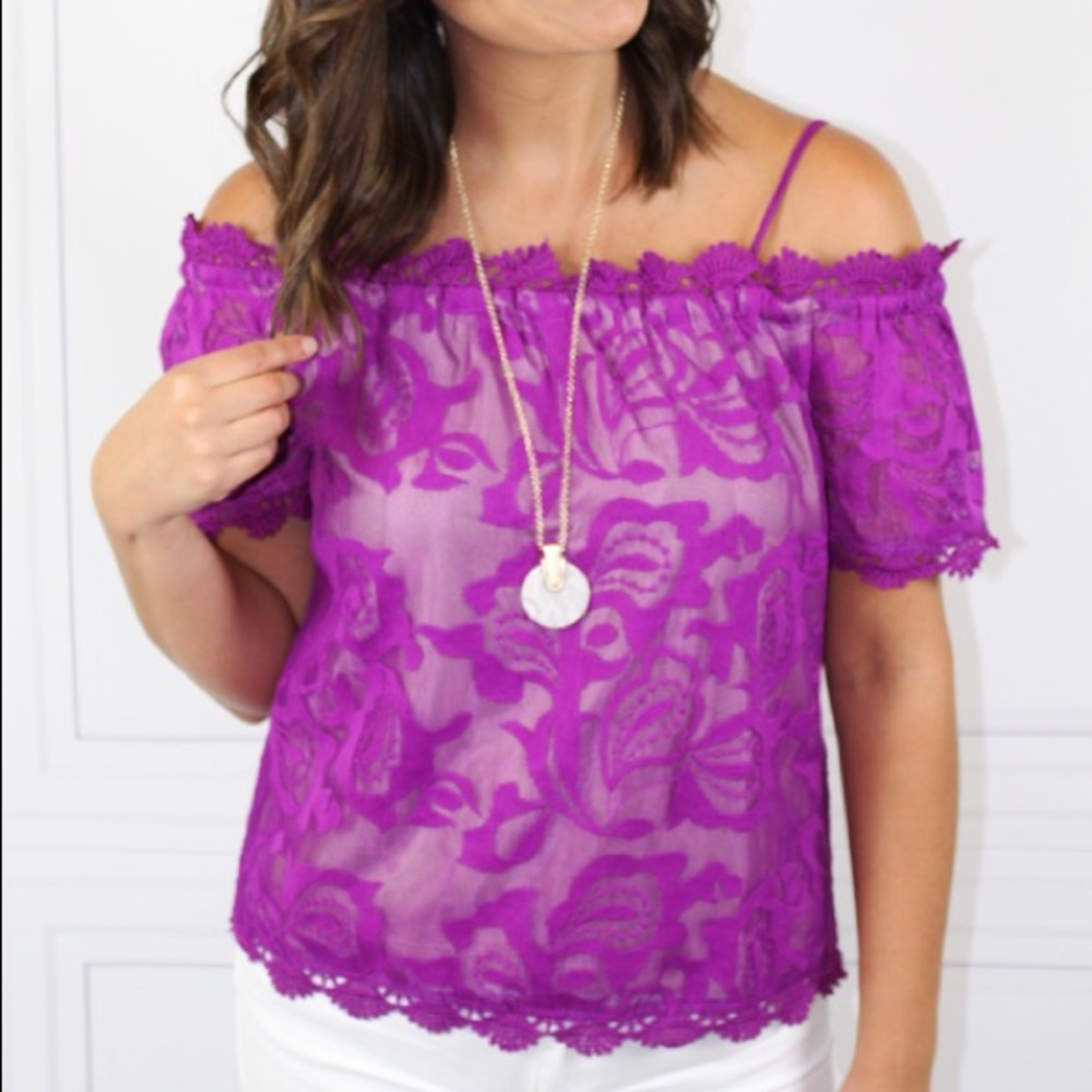 Purple Lace Off The Shoulder Top